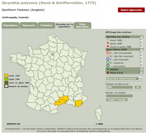 Carte de rpartition de la Diane en France, INPN, 31/12/2007
