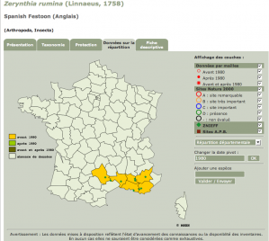 Carte de rpartition de la Proserpine en France, INPN, 31/12/2007